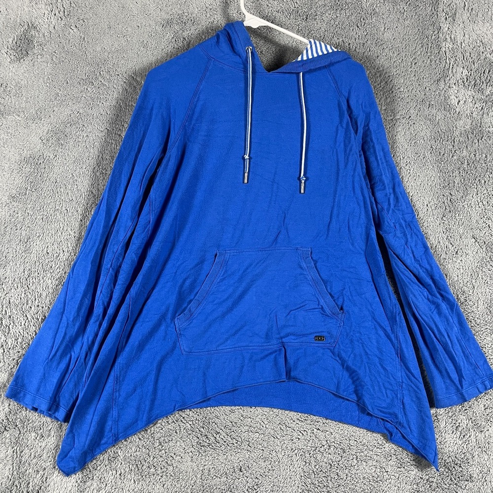 Tommy Hilfiger Sport Lightweight Hoodie Womens L Blue Oversized Asymmetric Hem